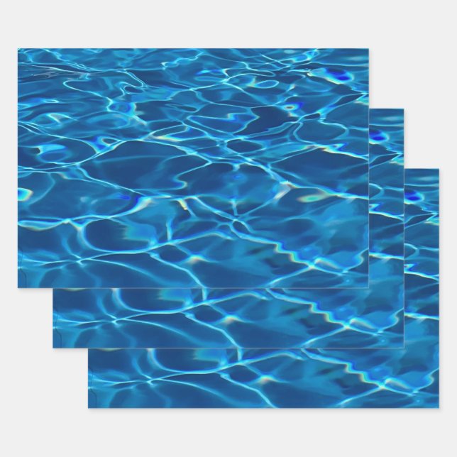 Dark Blue Pool Water  Wrapping Paper Sheets (Set)