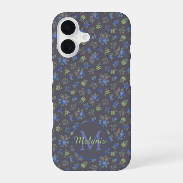 Dark Blue Pretty Floral Pattern Personalised Iphone Case (Back)