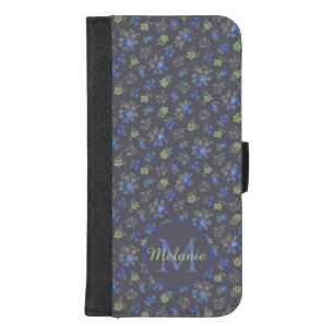 Dark Blue Pretty Floral Pattern Personalised iPhone 8/7 Plus Wallet Case