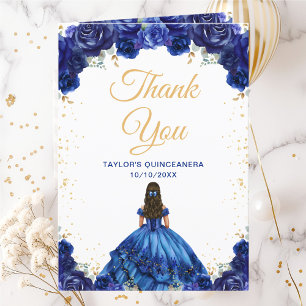 Dark Blue Princess Floral Quinceañera Letterpress Thank You Card