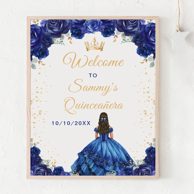 Dark Blue Princess Quinceañera Welcome Poster (Creator Uploaded)