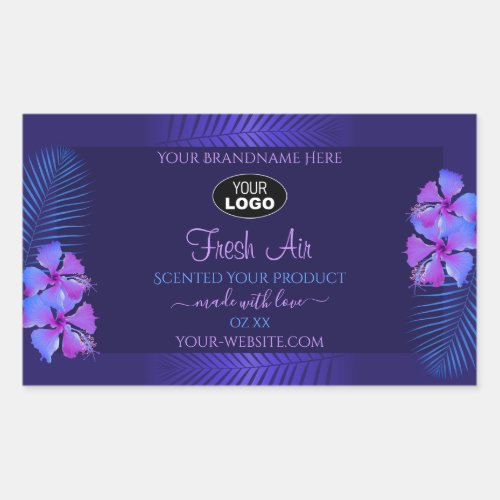 Dark Blue Product Label Exotic Purple Flowers Logo