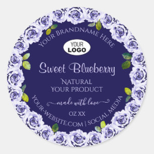 Dark Blue Product Packaging Labels Rose Frame Logo