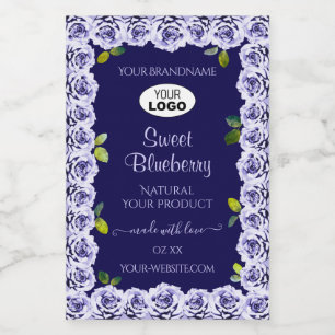 Dark Blue Product Packaging Labels Rose Frame Logo