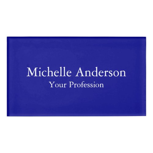 Dark Blue Professional Minimalist Modern Plain Name Tag
