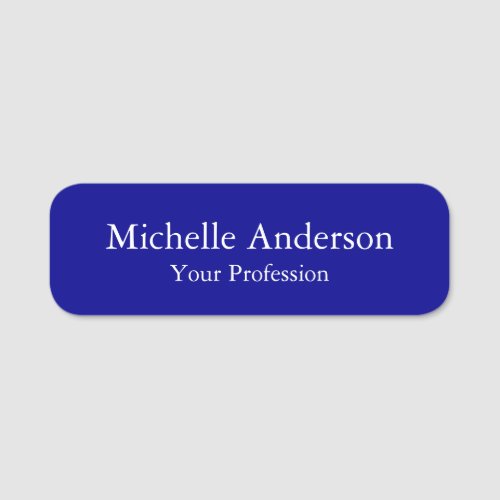 Dark Blue Professional Minimalist Modern Plain Name Tag