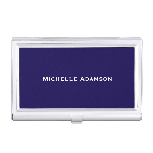 Dark Blue Professional Plain Modern Business Card Case (Front)