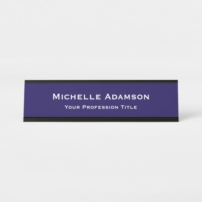 Dark Blue Professional Plain Modern Desk Name Plate (Front)
