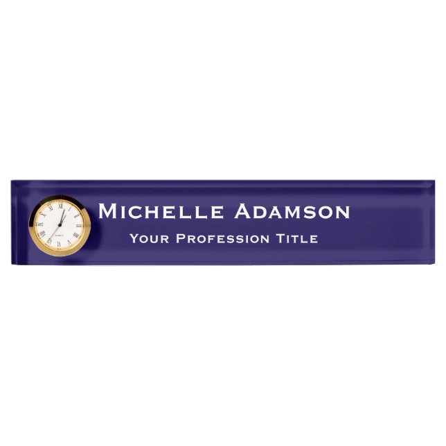 Dark Blue Professional Plain Modern Desk Name Plate (Front)