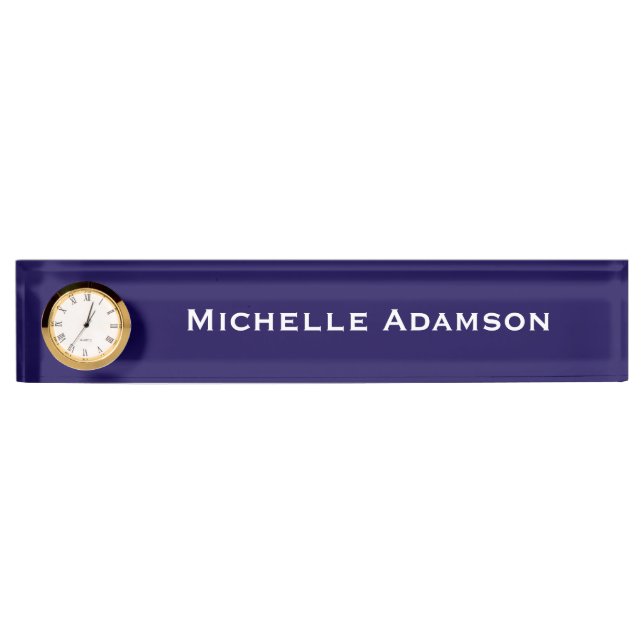Dark Blue Professional Plain Modern Desk Name Plate (Front)