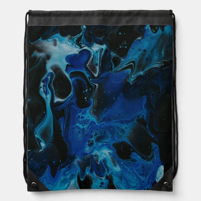 Dark blue psychedelic liquid drawstring bag (Front)