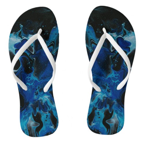 Dark blue psychedelic liquid flip flops