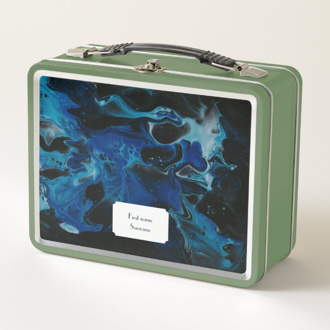 Dark blue psychedelic liquid metal lunch box (Front)