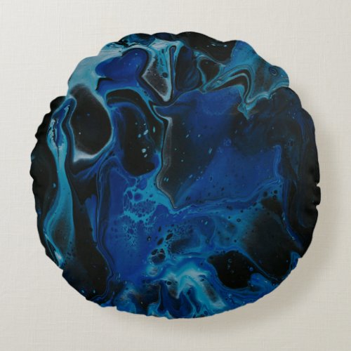 Dark blue psychedelic liquid round pillow