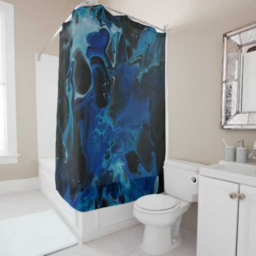Dark blue psychedelic liquid shower curtain