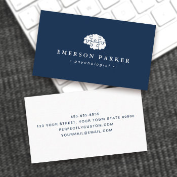 Dark Blue Psychologist Psychiatrist Counselor Business Card by TheStationeryShop at Zazzle
