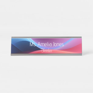 Dark blue purple abstract  school  desk name plate