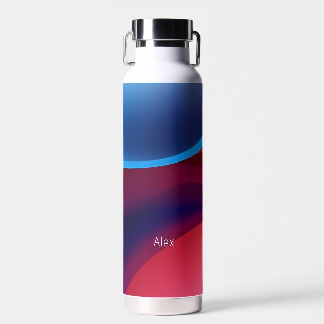 Dark blue purple abstract  school  water bottle (Front)