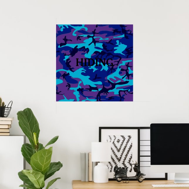 Dark Blue & Purple Camouflage Custom Hiding Quote Poster (Home Office)