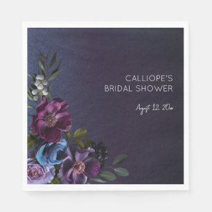 Dark Blue & Purple Floral Moody Bridal Brunch Napkins