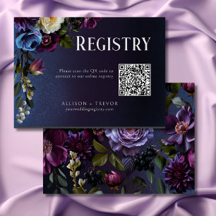 Dark Blue & Purple Floral Moody Bridal Shower Enclosure Card