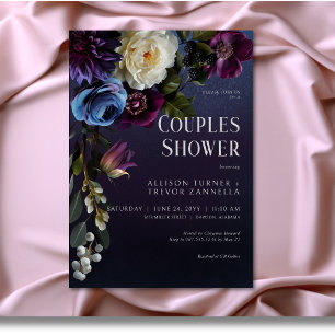 Dark Blue & Purple Floral Moody Couples Shower Invitation