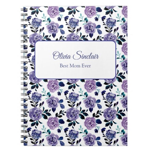 Dark Blue & Purple Floral Personalized Notebook