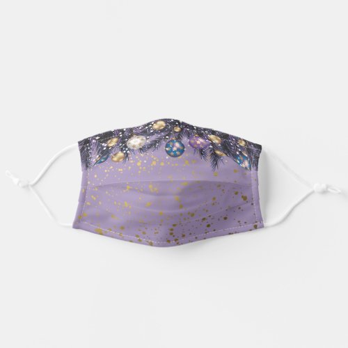 Dark Blue Purple Gold Baubles Pine Needles Pattern Adult Cloth Face Mask