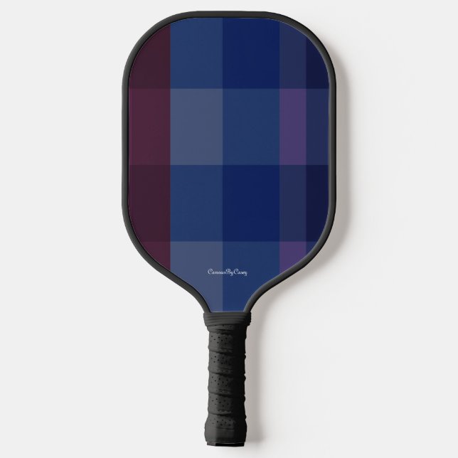 Dark blue, purple, maroon plaid pickleball paddle  (Back)
