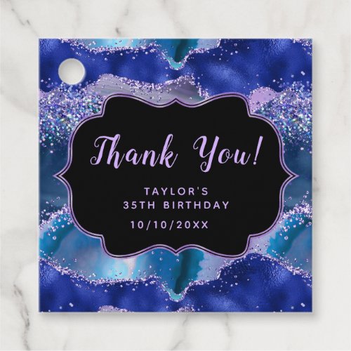 Dark Blue Purple Ocean Agate Birthday Thank You Favor Tags