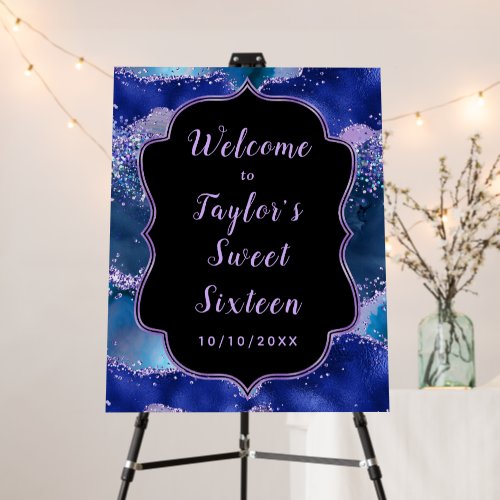 Dark Blue Purple Ocean Agate Sweet Sixteen Welcome Foam Board