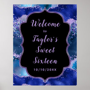 Dark Blue Purple Ocean Agate Sweet Sixteen Welcome Poster