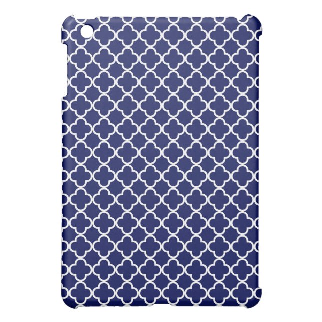 Dark Blue Quatrefoil Clover Pattern Cover For The iPad Mini (Back)