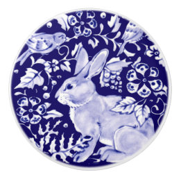 Dark Blue Rabbit Bunny Woodland Faces L Cobalt Ceramic Knob