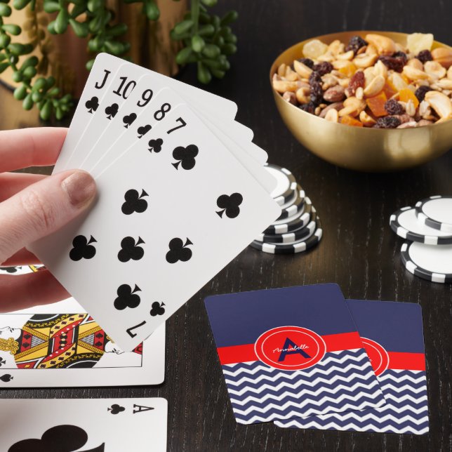 Dark Blue Red Chevron Poker Cards (In Situ)