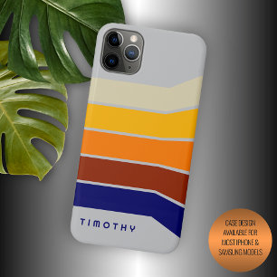 Dark Blue Red Orange White Stripes Pattern On Gray iPhone 11 Pro Max Case