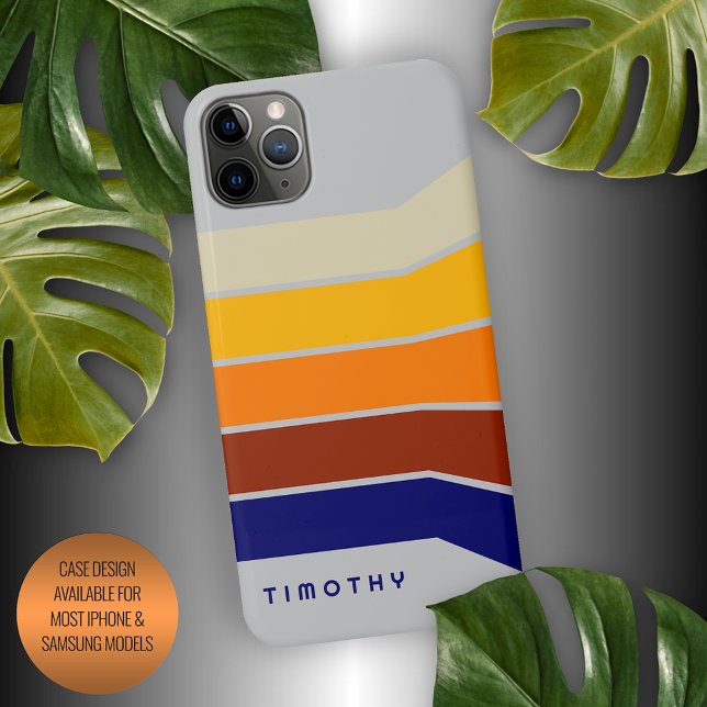 Dark Blue Red Orange White Stripes Pattern On Gray iPhone Case (Creator Uploaded)