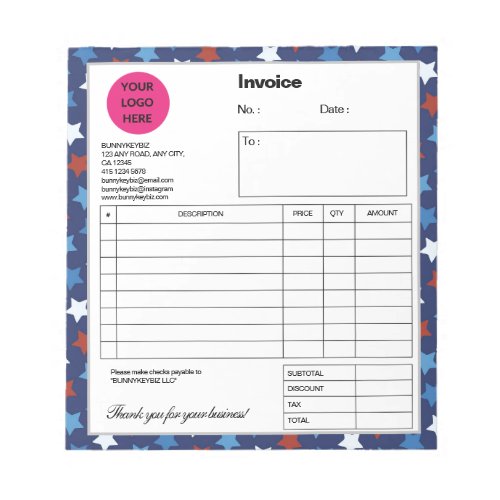 Dark Blue Red Star Company Business Shop Invoice Notepad