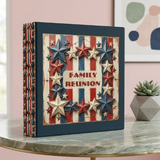 Dark Blue Red Stars & Stripes Vintage Family Album 3 Ring Binder