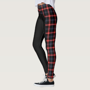 Dark Blue/Red Tartan Side Stripe Leggings