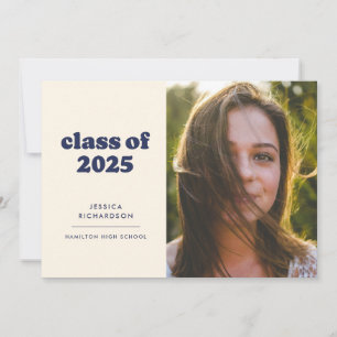 Dark Blue Retro Simplicity Photo Graduation Announcement