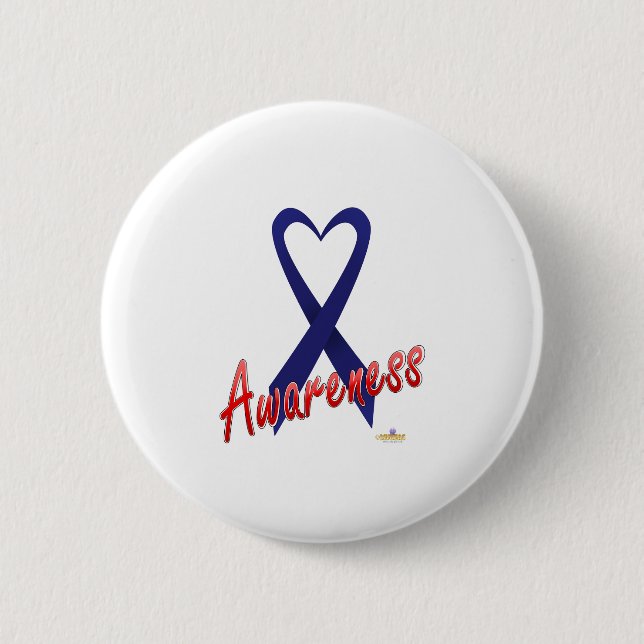Dark Blue Ribbon Awareness Design Pinback Button (Front)