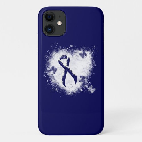 Dark Blue Ribbon Grunge Heart iPhone 11 Case
