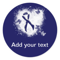 Dark Blue Ribbon Grunge Heart Classic Round Sticker