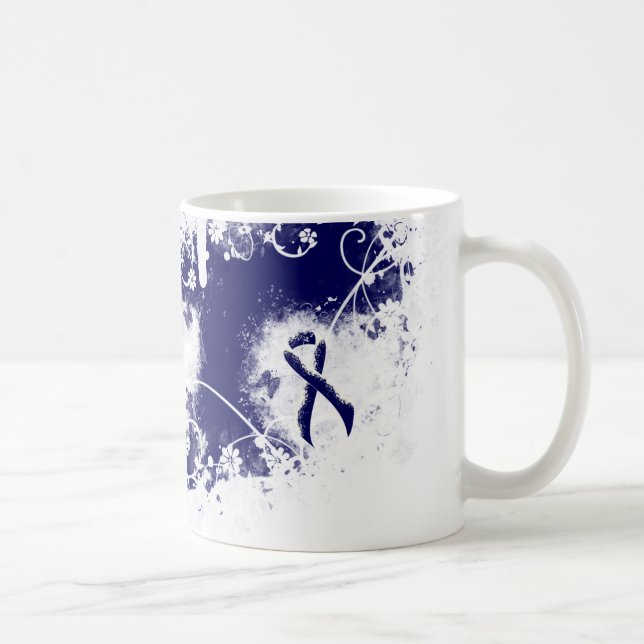 Dark Blue Ribbon Grunge Heart Coffee Mug (Right)