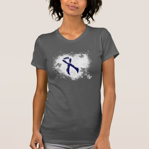 Dark Blue Ribbon Grunge Heart T_Shirt