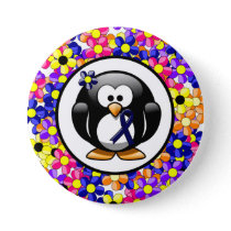 Dark Blue Ribbon Penguin Button