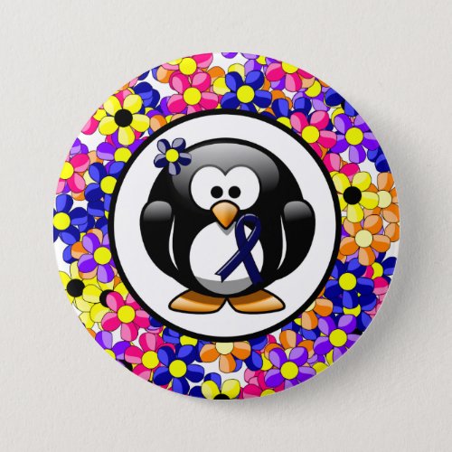 Dark Blue Ribbon Penguin Button