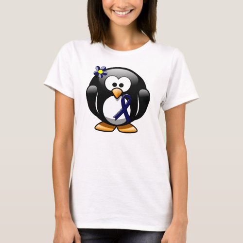 Dark Blue Ribbon Penguin T_Shirt