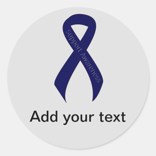Dark Blue Ribbon Support Awareness Classic Round Sticker (Front)